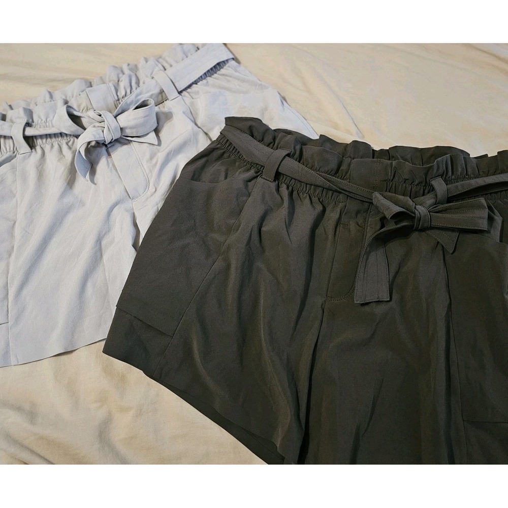 Set Of Two Athleta Light & Dark Gray Women's Arbor Skyline Belted Shorts Sz 12